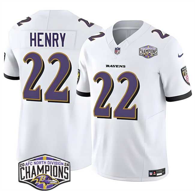 Men%27s Baltimore Ravens #22 Derrick Henry White F.U.S.E 2024 AFC North Division Champions Vapor Limited Jersey->baltimore ravens->NFL Jersey